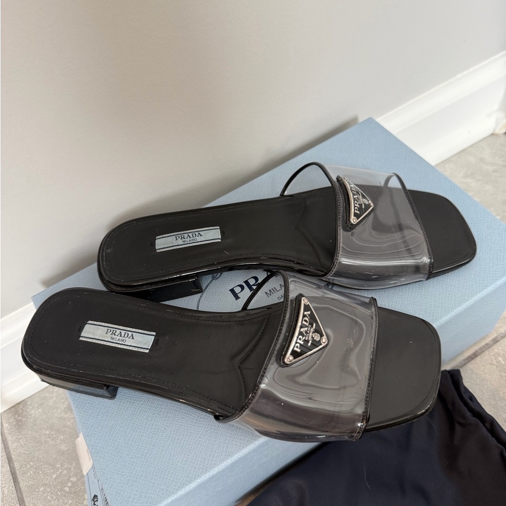 Prada Black Clear PVC Slide Sandals